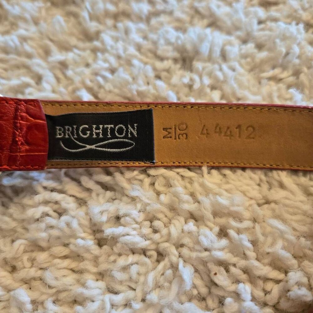 Brighton Red Leather Croc Embossed Belt Silver with Gold Accent Hardware Medium - Picture 3 of 6